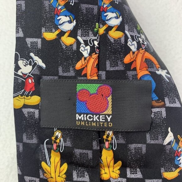Mickey Unlimited Men's Necktie Tie Mickey Mouse Goofy Pluto Black Vintage - Picture 5 of 8